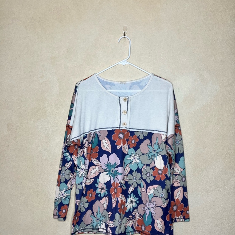 Floral Long Sleeve Top with Button Detail